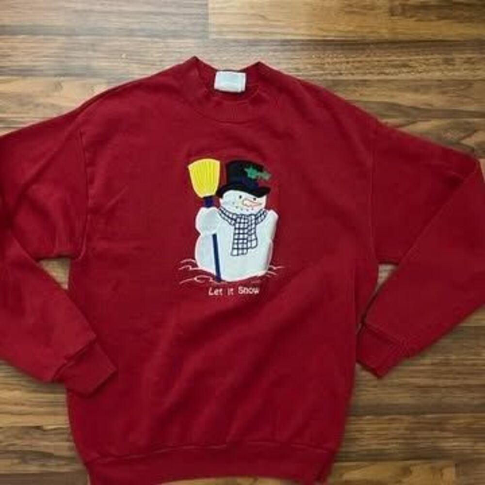 Red 'Let it Snow' Snowman Christmas Sweatshirt Size M